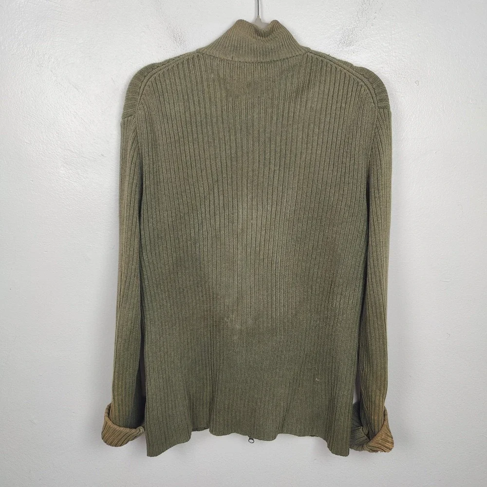 Vintage J.‎ Crew Ribbed Cardigan Sweater Mens Medium Olive Green Cotton Full Zip